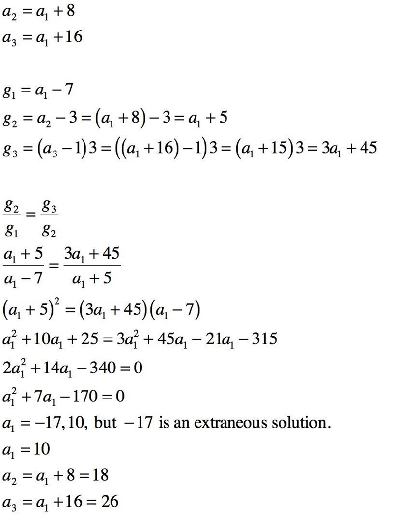 three positive numbers form an arithmetic progression with d=8 If 7 is subtracted-example-1