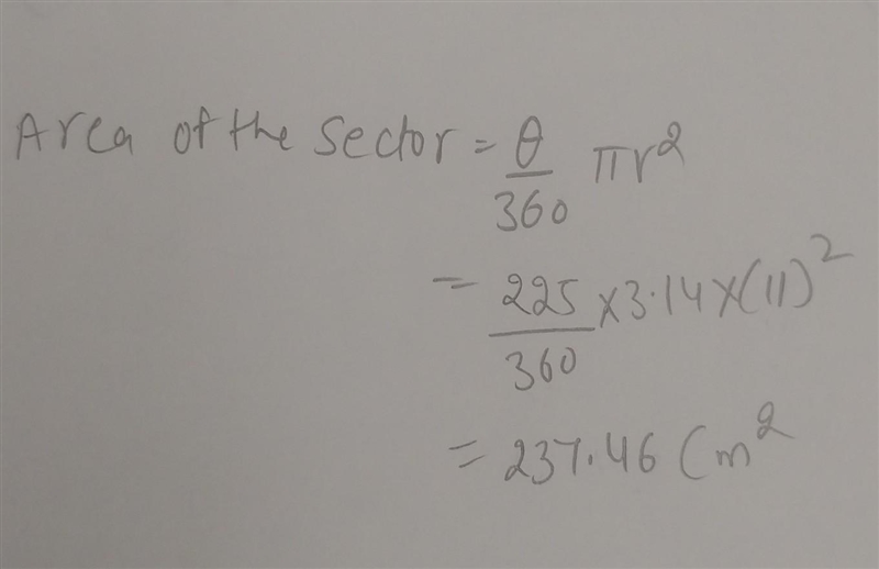 A circle has a radius of 11cm find the area of a sector woth central angle that measures-example-1