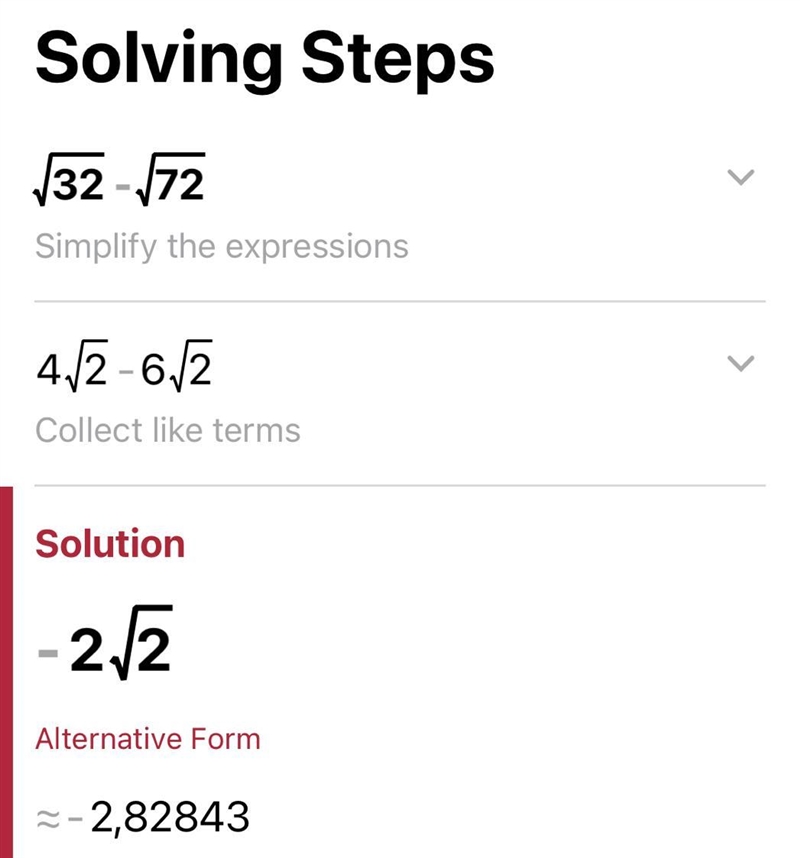 Square root of 32-square root of 72-example-1