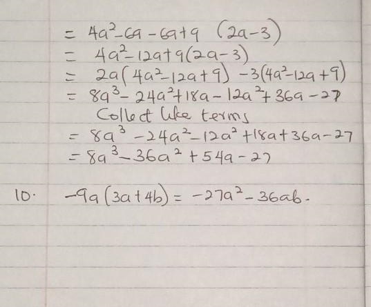 1. (a+2)² 2. (a-5)² 3. 3(a+b) 4. (a+2)(a-2) 5. (ab)⁴ 6.- 3a(2a + 2b) 7. (2a-3)(a +2) 8. (8a-example-2