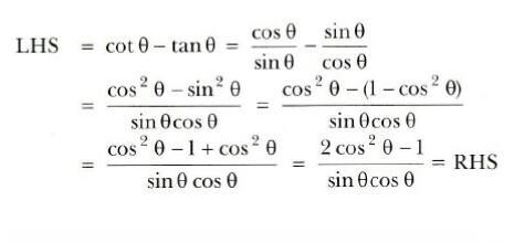 Prove that: cotθ - tanθ = 2cos²θ - 1/sinθcosθ Need help, fast!​-example-1