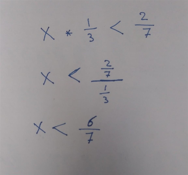 Find a fraction that, when multiplied by 1/3, is less than 2/7. Justify your answer-example-1