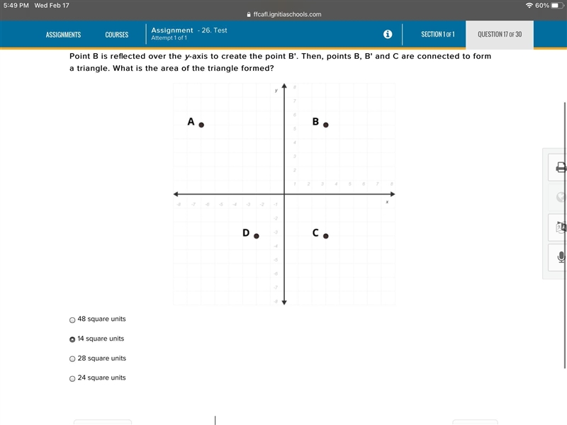 Point B is reflected over the y-axis to create the point B'. Then, points B, B' and-example-1