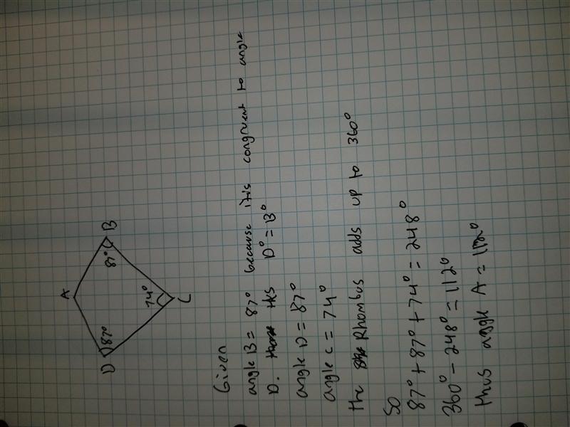 In the kite below, mAngle B is-congruent-to mAngle D. The measure of Angle D = 87 degrees-example-1