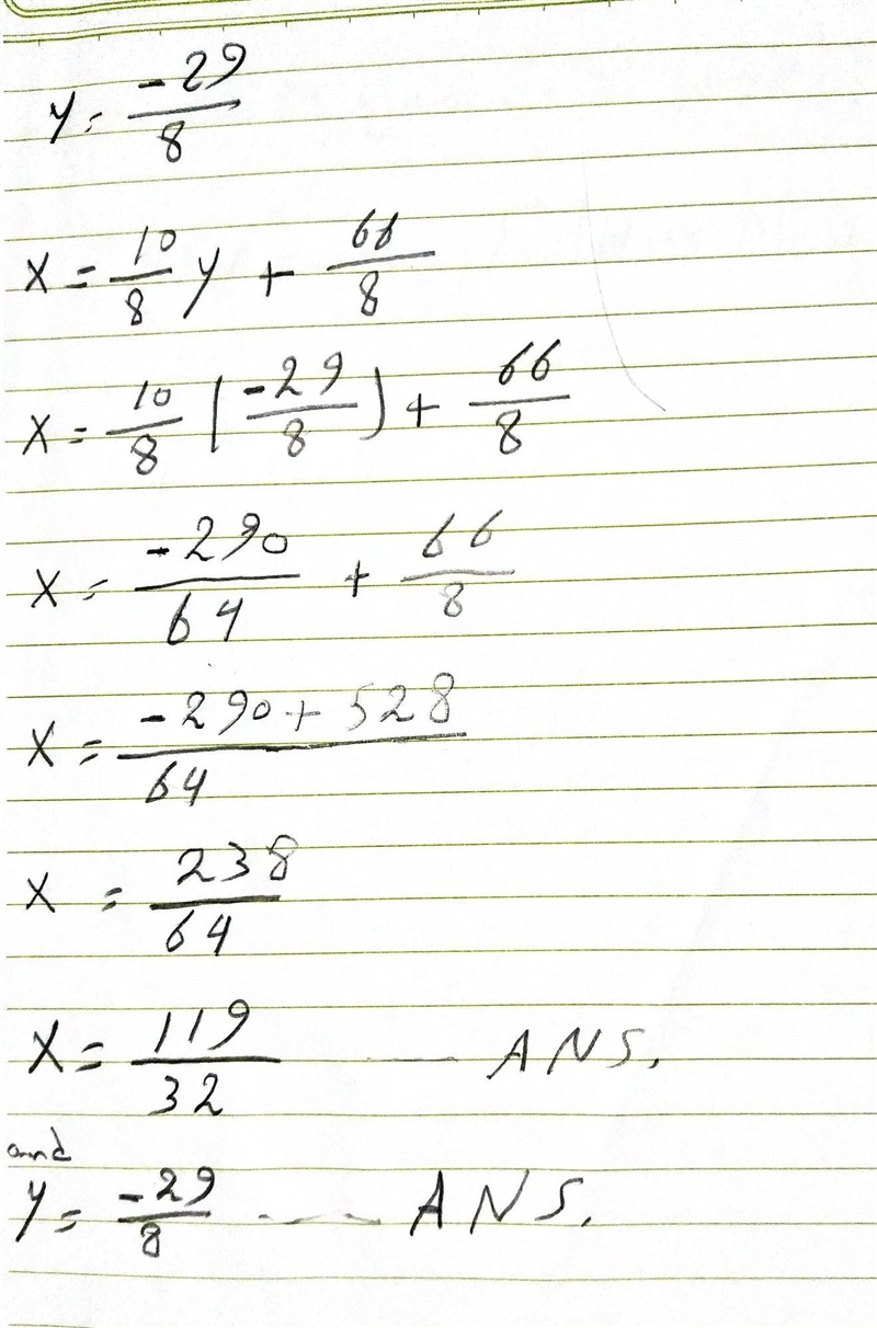 Two lines of regression are 8x-10y_66=0,40x-18y-214 =0 find mean value of x and y-example-2