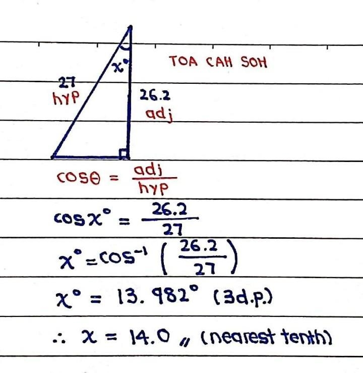 HELP !! Find x. Round to the nearest tenth. 27 26.2-example-1