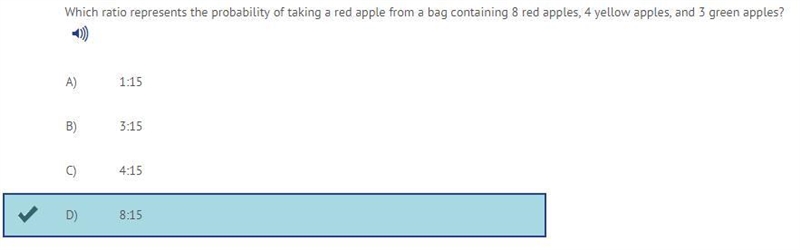 20 POINTS please help Which ratio represents the probability of taking a red apple-example-1