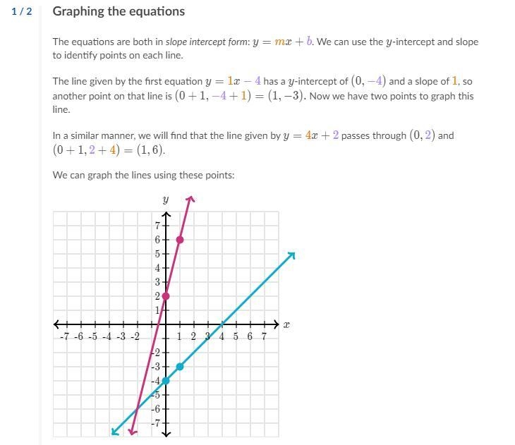 Y = x - 4 y = 4x + 2 x= y =-example-1