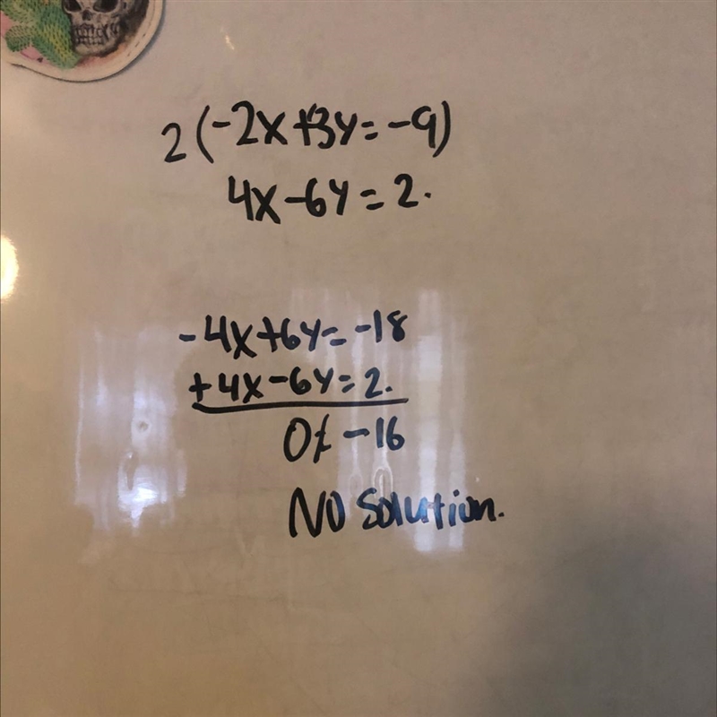 Solve -2x+3y=-9 4x-6y=2-example-1