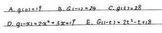 Given that g(x)= 2x^2 - 3x + 19, find each of the following. A.) g(0) B.) G (-1) C-example-2