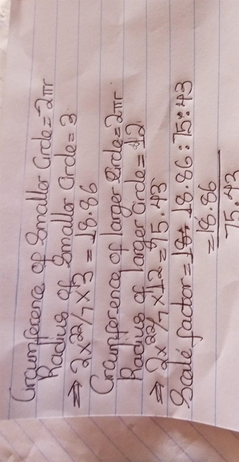 A circle has a radius of 12 cm.What is the scale factor of the circumference of a-example-1