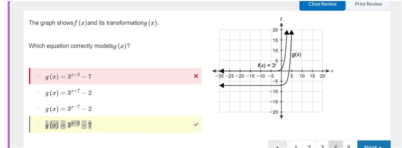 The graph shows f(x)and its transformation g(x). Which equation correctly models g-example-1