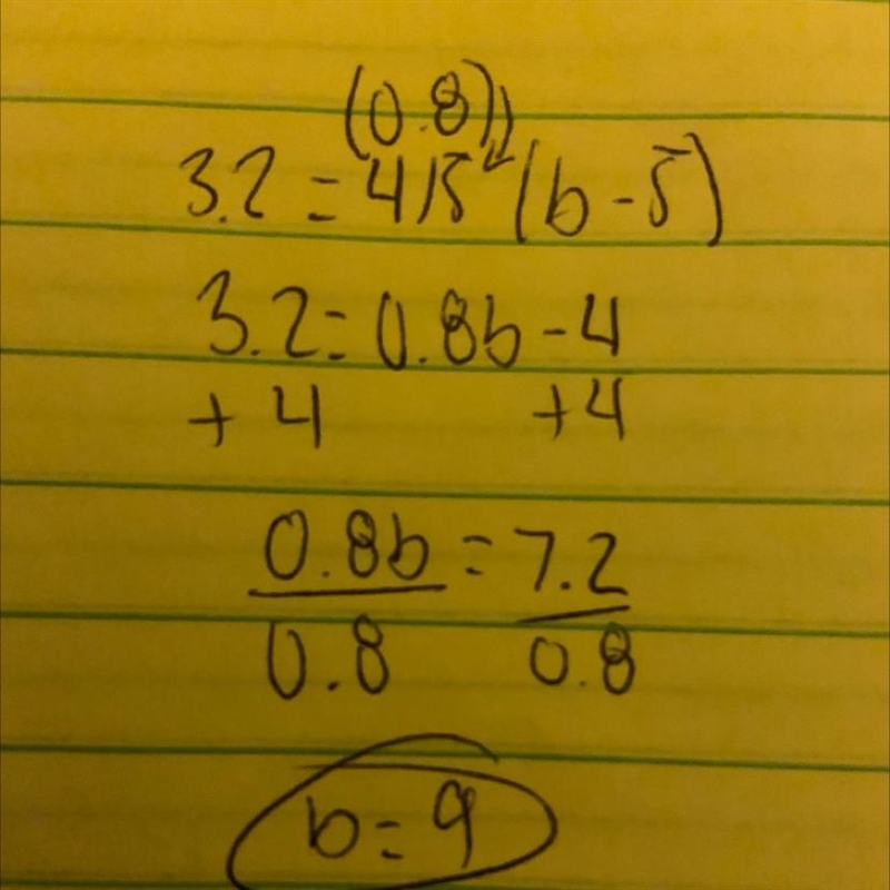 Use distributive property for 3.2= 4/5(b - 5)-example-1