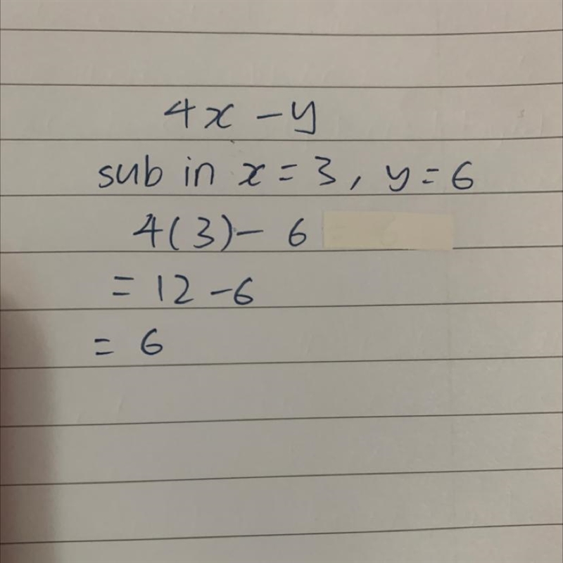 Evaluate 4x - y if x = 3 and y = 6-example-1