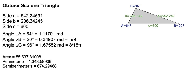 In triangle NOP p equals 600 inches angle P equals 96° and angle N equals 64° what-example-1