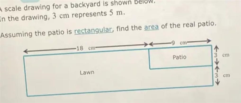 A scale drawing for a plot of land is shown below. In the drawing, 3 cm represents-example-1