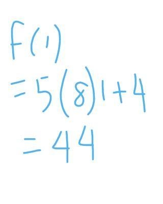 Use the following function rule to find f(1). f(x) = 5(8)x+ 4 f(1) =-example-1