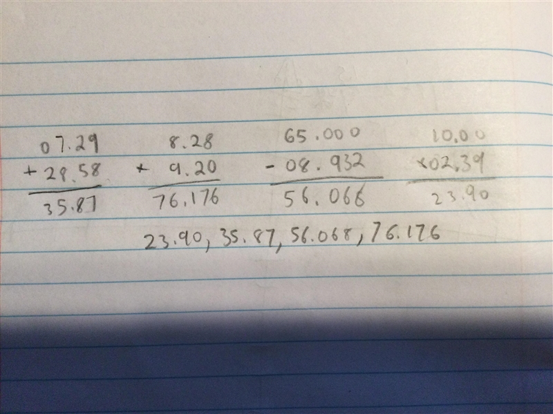 February 10: Decimal Operations Graded Review Order from least to greatest. = 7.29 + 28.58 = 8.28 x-example-1