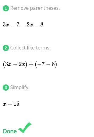 (3x - 7) + (-2x -8) *-example-1