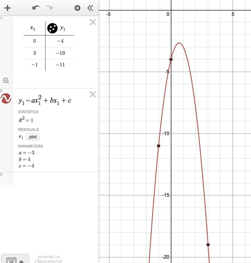 Determine whether a quadratic model exists for the set of values below. If​ so, write-example-1