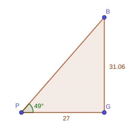 Solve for the height of the building when the distance between the building and a-example-1