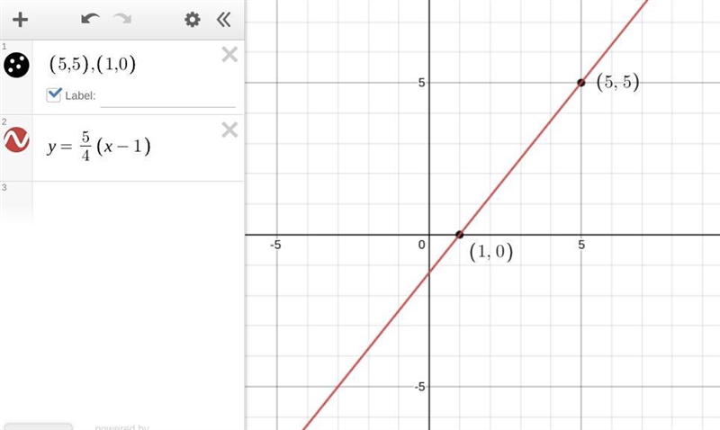 9. Write the equation of a line through points (5, 5) and (1, 0) in point-slope form-example-1