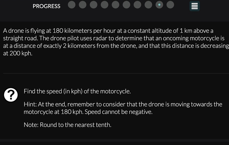 A drone is flying at kilometers per hour at a constant altitude of km above a straight-example-1