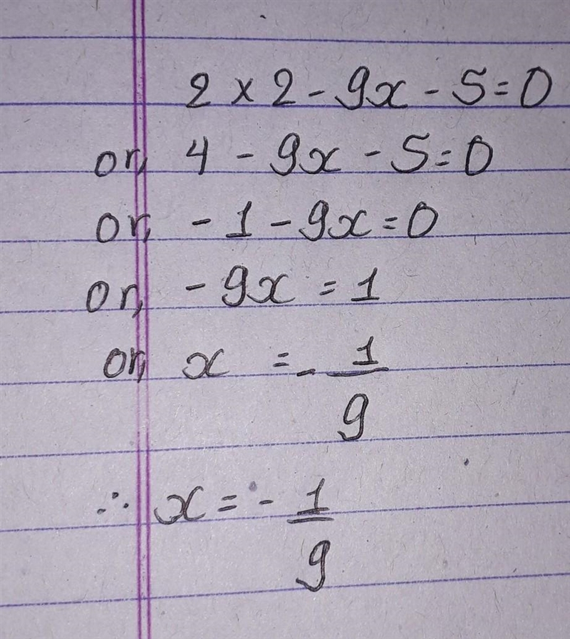 Solve 2x2 - 9x - 5 = 0 by factoring.-example-1