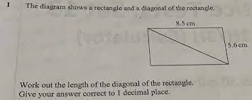 The diagram shows a rectangle and a diagonal of the rectangle. Length=8.5cm. Width-example-1