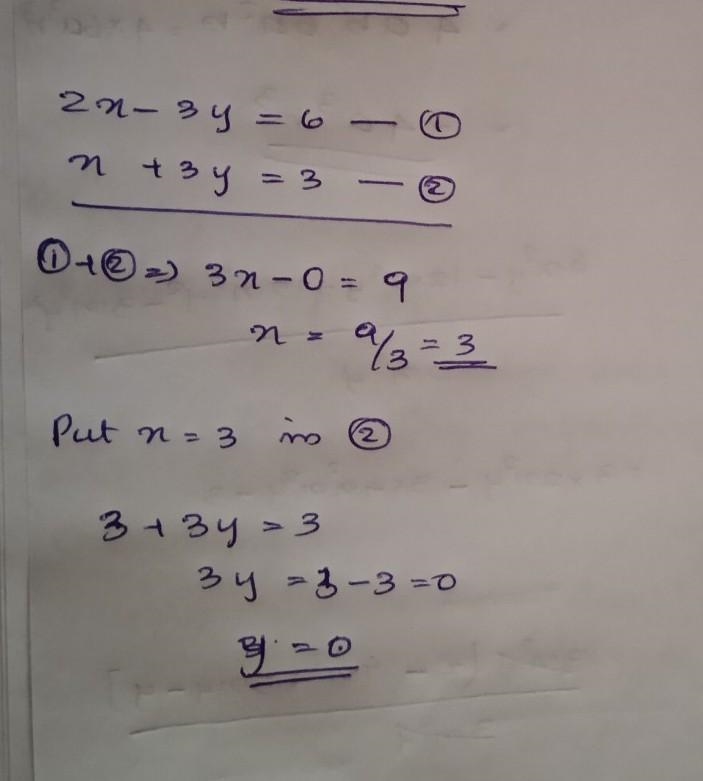 2x-3y=6 and x+3y=3 help me I cannot understand it please in substitution method ​-example-1