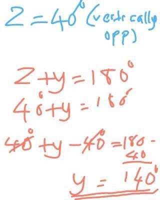 1. Find the value of the unknown angles in the following diagram.-example-1