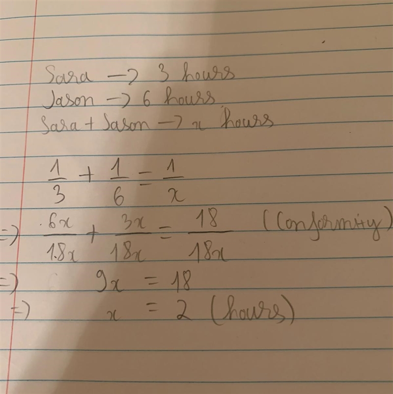 For Jason, it takes 3 hours to clean the attic. However, Sara takes 6 hours to complete-example-1