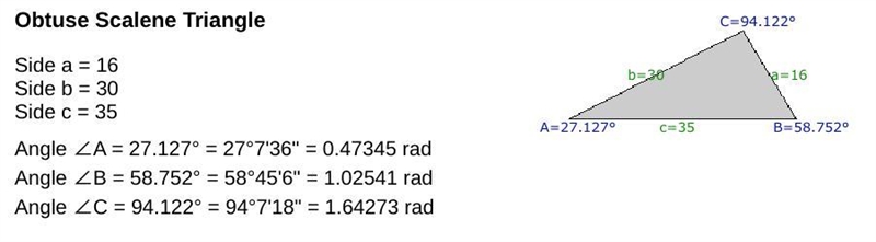 consider a triangle ABC. Suppose that a=16, b=30, and c=35. Solve the triangle. Carry-example-1