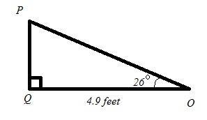 In ΔOPQ, the measure of ∠Q=90°, the measure of ∠O=26°, and QO = 4.9 feet. Find the-example-1