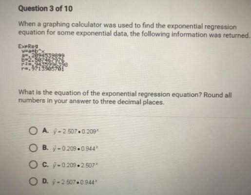 What is the equation of exponential regression equation? Round all numbers you your-example-1