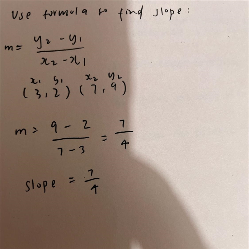 What's the slop of the line with the two points 3,2 and 7,9-example-1