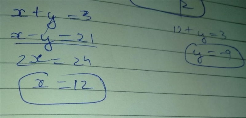 Find 2 numbers if their sum is 3 and their difference is 21-example-1