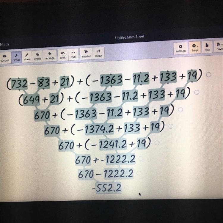 Simplify the expression given below. (732 - 83 + 21) + (-1363 - 11.2 + 133 + 19)-example-1