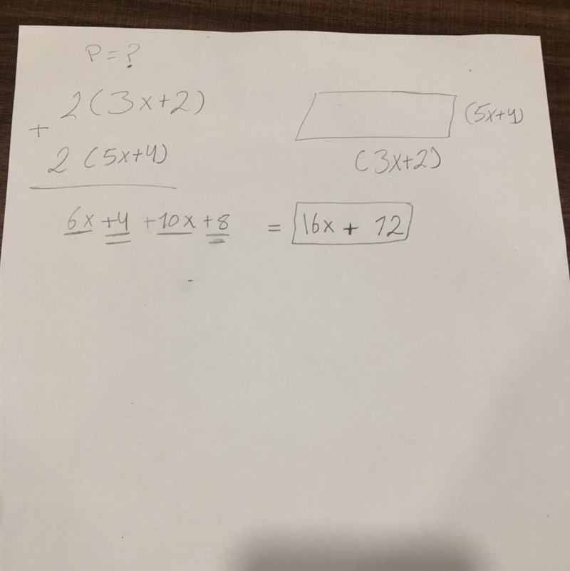 The width of a rectangle, in feet, is represented by (3x + 2). The length of the rectangle-example-1