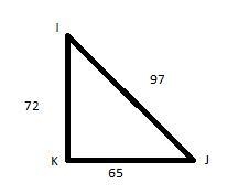 In ΔIJK, the measure of ∠K=90°, KJ = 65, IK = 72, and JI = 97. What is the value of-example-1