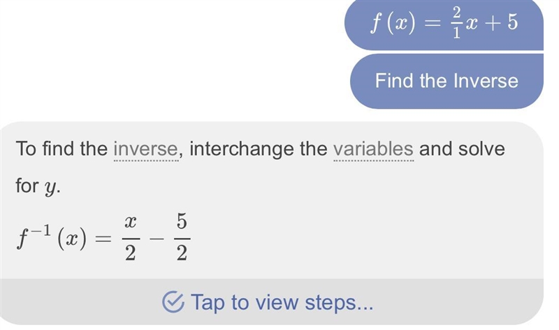 The function f is one-to-one. Find its inverse. F(x) = 2/x+5-example-1