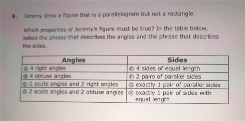 Jeremy drew a figure that is parallelogram but not a rectangle-example-1