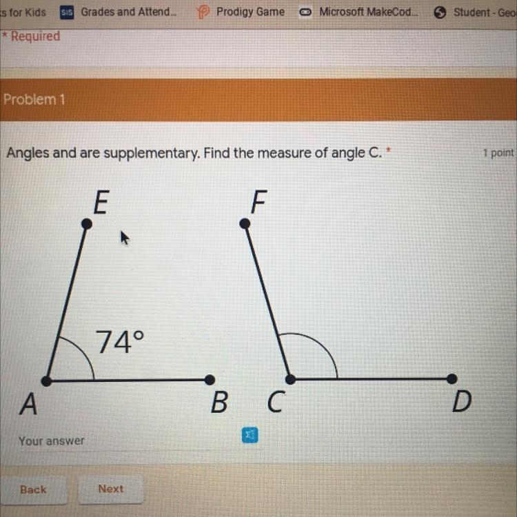 Angles and are supplementary. Find the measure of angle C-example-1