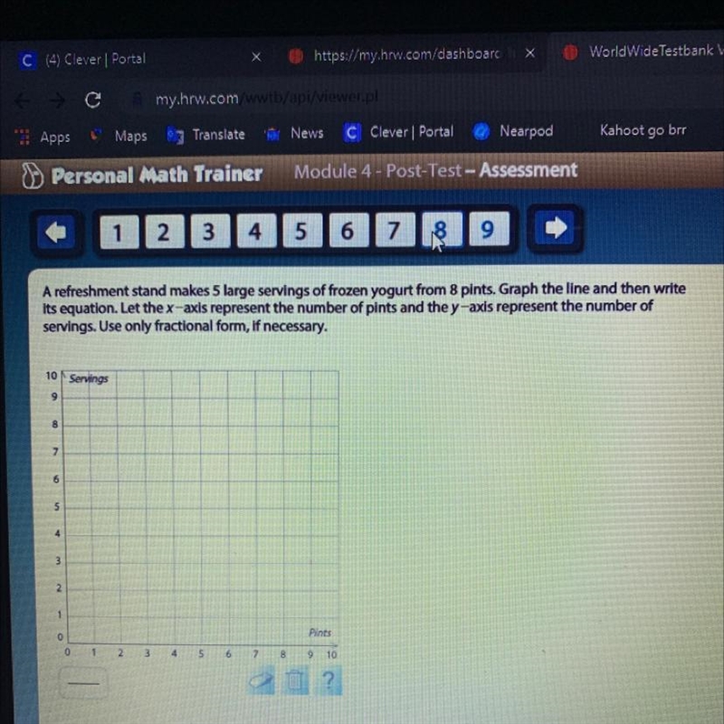 A refreshment stand makes 5 large servings of frozen yogurt from 8 pints. Graph the-example-1