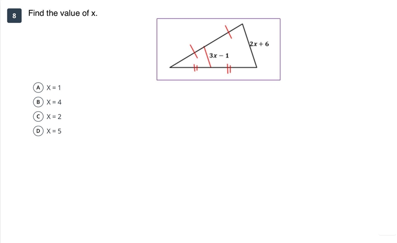 Find the value of x A.) x=1 B.) x=4-example-1