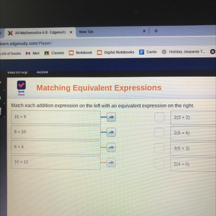 Matching Equivalent Expressions Quick Check Match each addition expression on the-example-1