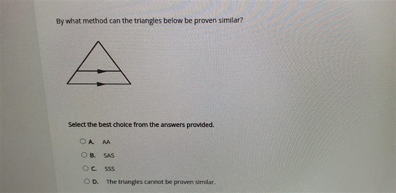 By what method can the triangles below be proven similar?​-example-1