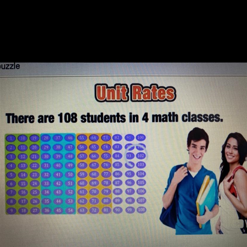 The graphic shows the 108 students divided into 4 classes. If each class is the same-example-1