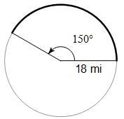 Find the length of the arc. A. 15π mi B. 5400π mi C. 135π mi D. 125π16 mi-example-1