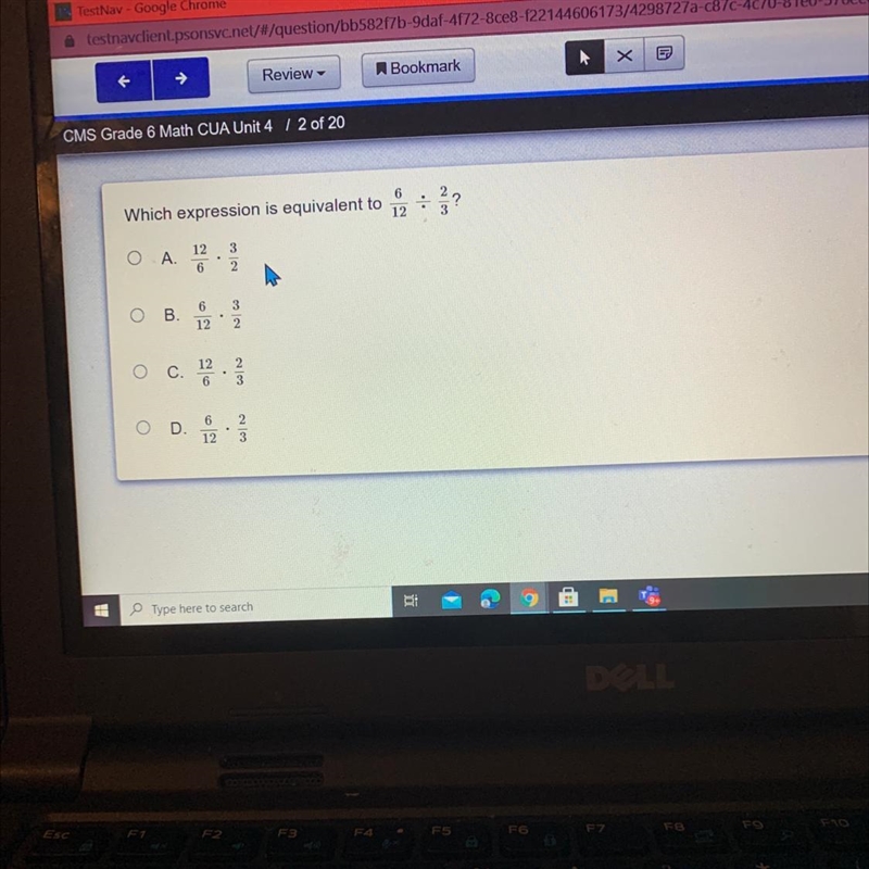 Which expression is equivalent to 6/12 divided by 2/3￼-example-1